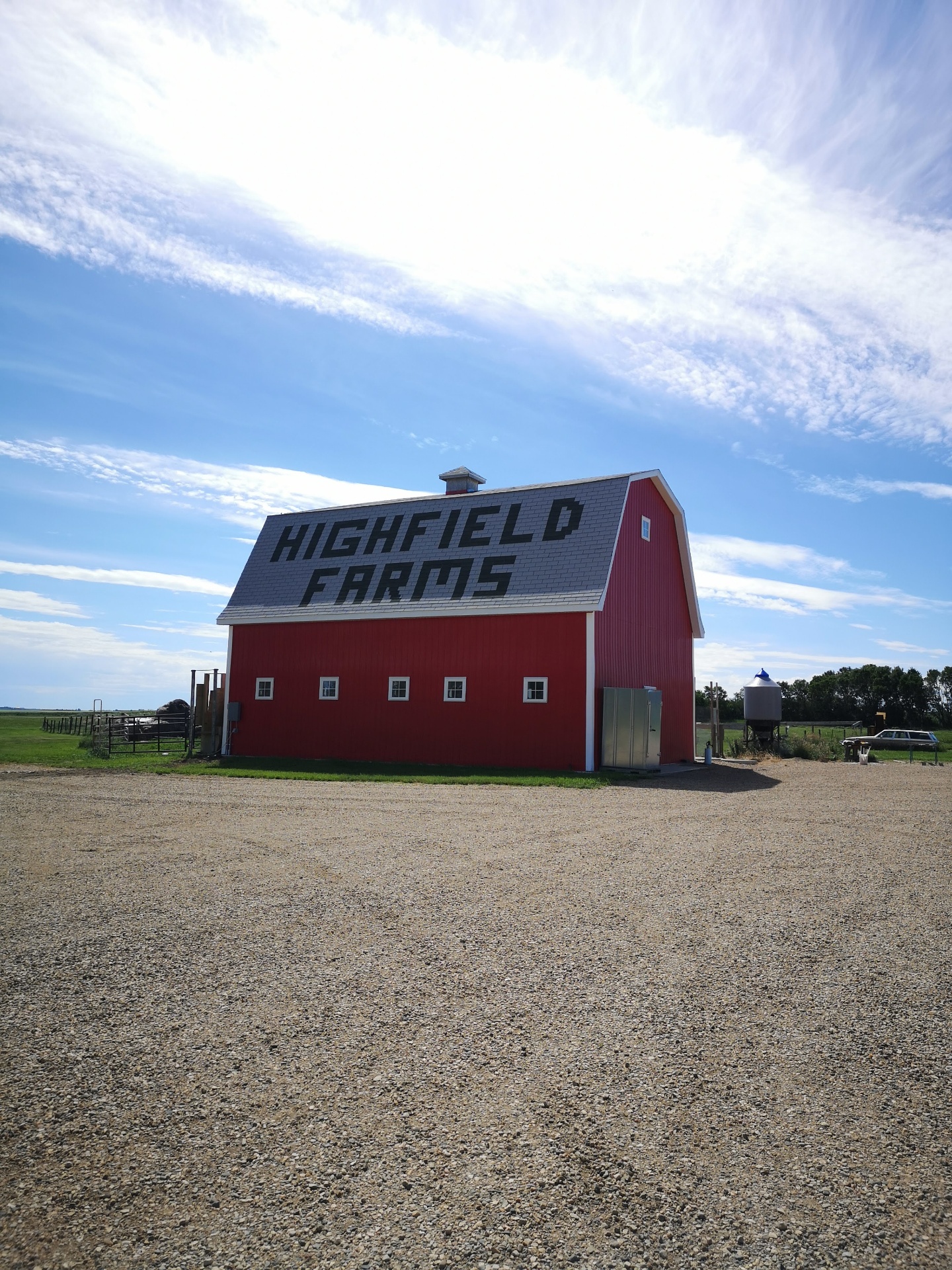 Vintage barn and grain bins on the Highfield homestead