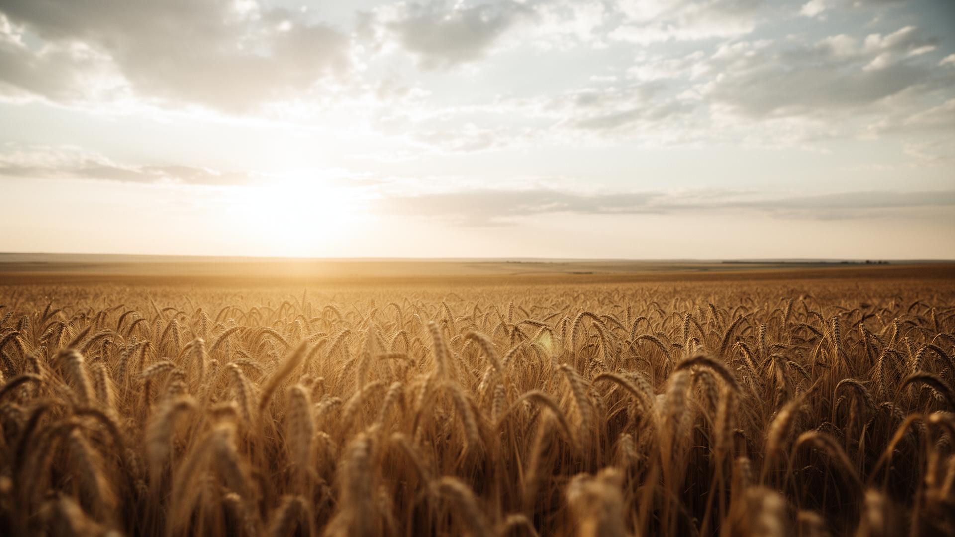 Golden wheat field at sunset on the Saskatchewan prairie